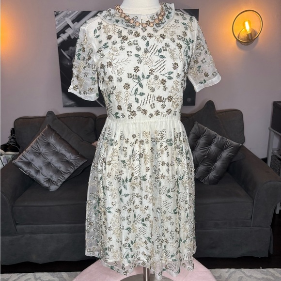 NEW Gorgeous Hand Beaded Ivory Floral Dress – Size S– Retail $180 - Picture 1 of 10